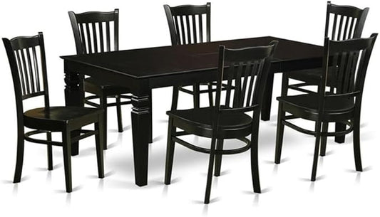 East West Furniture LGGR7-BLK-W 7 Piece Dining Room Table Set Consist of a Rectangle Kitchen Table with Butterfly Leaf and 6 Dining Chairs, 42x84 Inch, Black