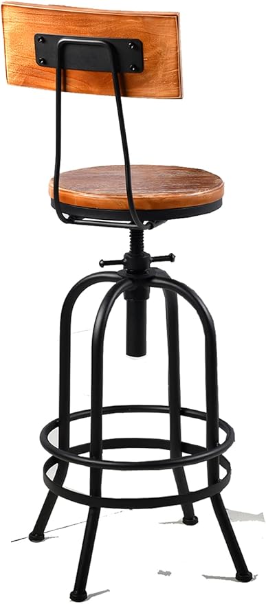 Diwhy Industrial Bar Stool-26-32 Inch Adjustable Swivel Metal Wood Seat Stool Bar Height Bar Stool with Backrest-for Kitchen, Dining Side Chair, Pub, Bistro, Set of 2, Black