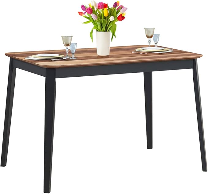Giantex 43.5" L Rectangular Dining Table, Farmhouse Dinette Table w/ 4 Rubber Wood Legs, Kitchen Dinner Table for Kitchen Dining Room Living Room (Walnut & Black)