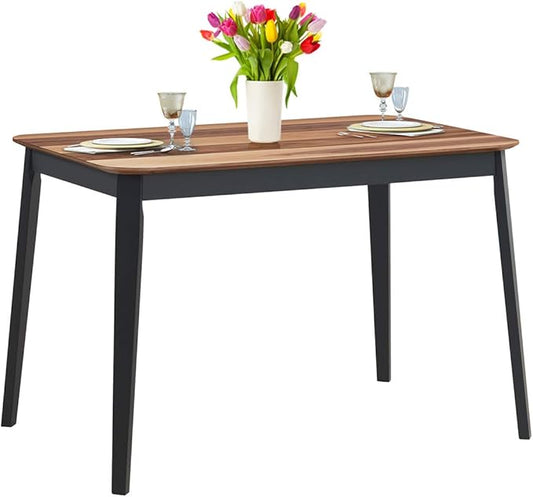 Giantex 43.5" L Rectangular Dining Table, Farmhouse Dinette Table w/ 4 Rubber Wood Legs, Kitchen Dinner Table for Kitchen Dining Room Living Room (Walnut & Black)