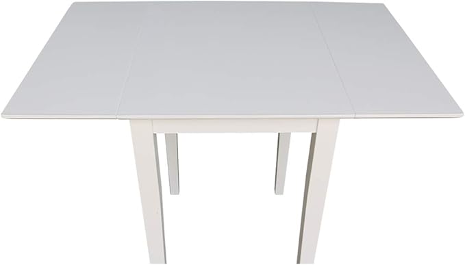 IC International Concepts, Solid Wood Small Drop Leaf Dining Table, Solid Real Wood, Sturdy Parawood, White