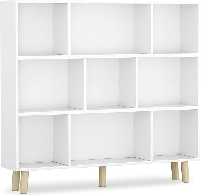 YESHOMY 9 White Cube Bookcase, Open Frame 3-Tier Book Shelf, Bookshelf Storage Organizer with Feet & Anti-Tilt Device for Organization, Room Decor