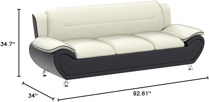 Container Furniture Direct Michael Modern Faux Leather Upholstered Stainless Steel Legs Living Room Sofa, Camel/Black
