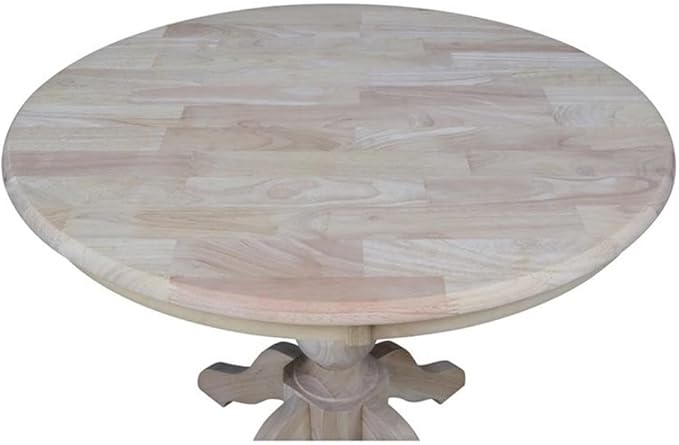 IC International Concepts, 36" Round Top Pedestal Dining Table, 29.9" High, Solid Real Wood, Sturdy Parawood, DIY, Paint/Stain Ready, Unfinished