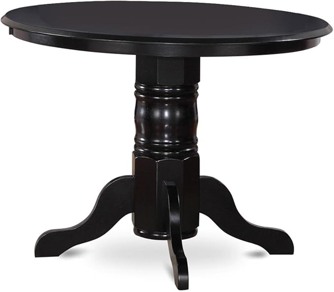 East West Furniture SHNO3-BLK-W 3 Piece Dining Room Furniture Set Contains a Round Dining Table with Pedestal and 2 Wood Seat Chairs, 42x42 Inch, Black