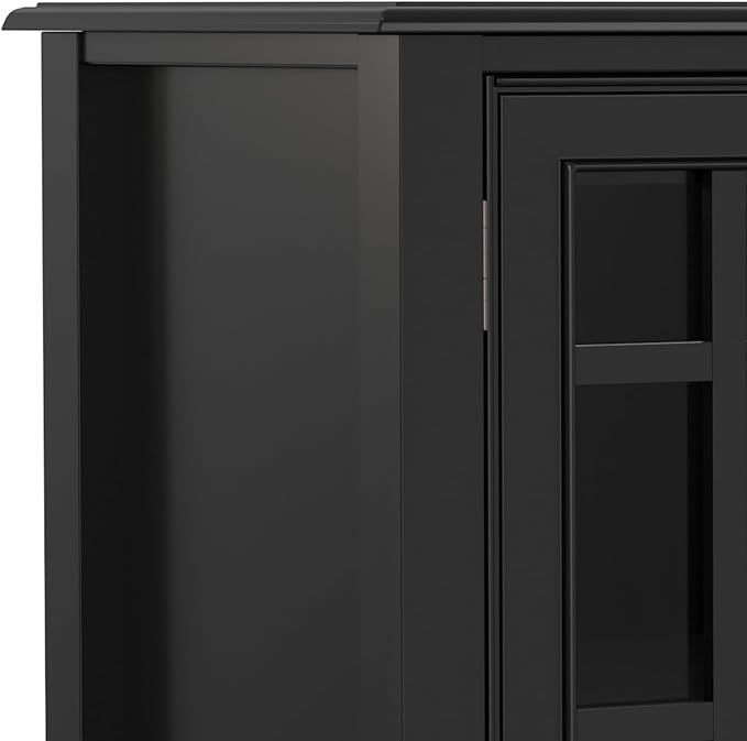 SIMPLIHOME Connaught Solid Wood 60 inch Wide Traditional Wide Storage Cabinet Buffet in Black for The Living Room, Entryway and Family Room