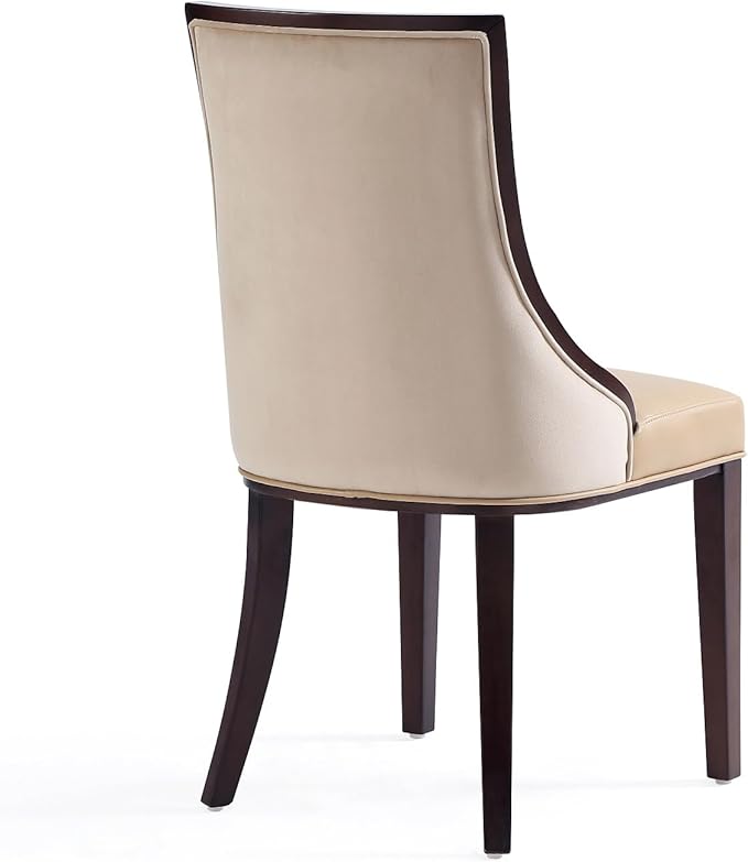 Manhattan Comfort Grand Avenue Faux Leather Dining Chairs, Parsons Accent Furniture with Padded Wingback Seat and Solid Beech Wood Frame, Set of 4, Tan