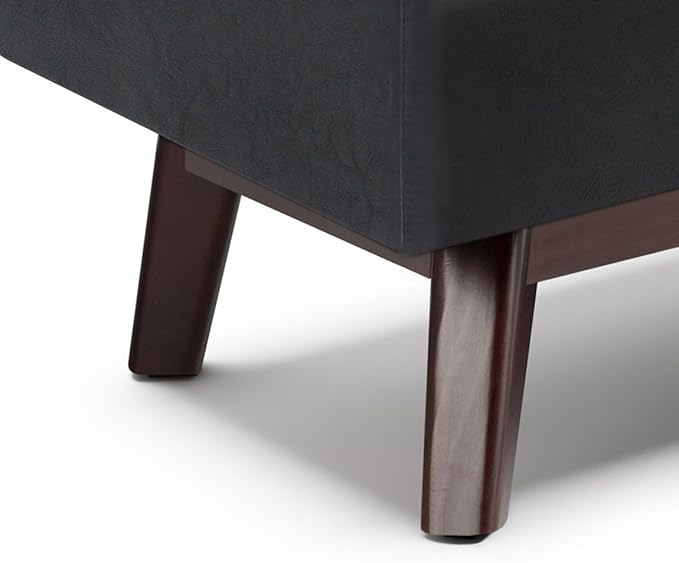 SIMPLIHOME Owen 48 inch Wide Mid Century Modern Rectangle Rectangular Storage Ottoman in Midnight Black Vegan Faux Leather, Assembled, for the Living Room, Entryway and Family Room