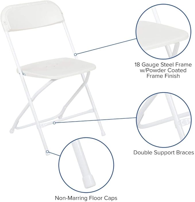 Flash Furniture Hercules Series Plastic Folding Chairs for Parties and Weddings, Stackable Commercial Event Seats with 650-lb. Static Weight Capacity, Set of 2, White