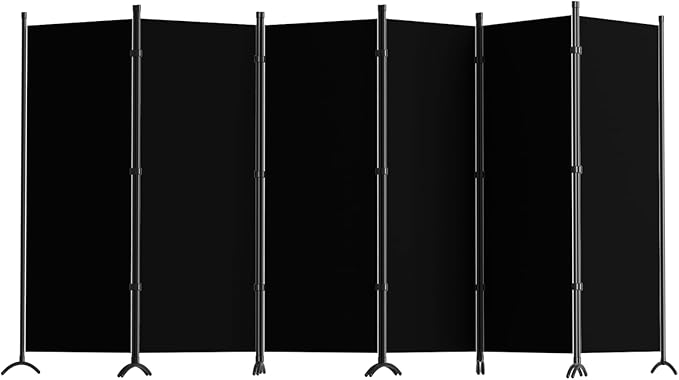 Room Divider 6-Panel Privacy Screen, Portable Screen Steel Frame with Hook&Loop for Home, Office, Classroom, Studio, Meeting (Black)