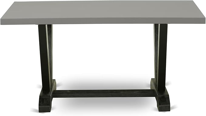 East West Furniture V696AB106-6 6 Piece Modern Dining Table Set Contains a Rectangle Wooden Table with V-Legs and 4 Shitake Linen Fabric Parson Chairs with a Bench, 36x60 Inch, Multi-Color