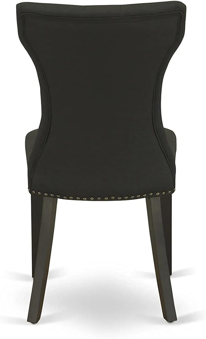 East West Furniture ESGA3-BCH-24 3 Piece Kitchen Table Set for Small Spaces Contains a Round Dining Room Table with Pedestal and 2 Black Linen Fabric Padded Chairs, 30x30 Inch, Black & Cherry
