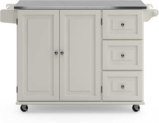 Homestyles Dolly Madison Rolling Mobile Kitchen Island with Storage and Towel Rack, 54 Inch Width, Off White