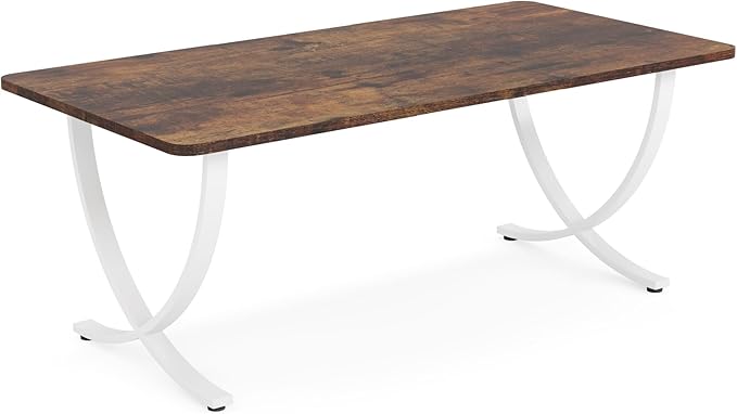 Tribesigns Executive Desk, 63” W x 31.5” D Large Office Desk, Modern Computer Desk Conference Table Meeting Room Table, Business Furniture for Home Office, White and Walnut