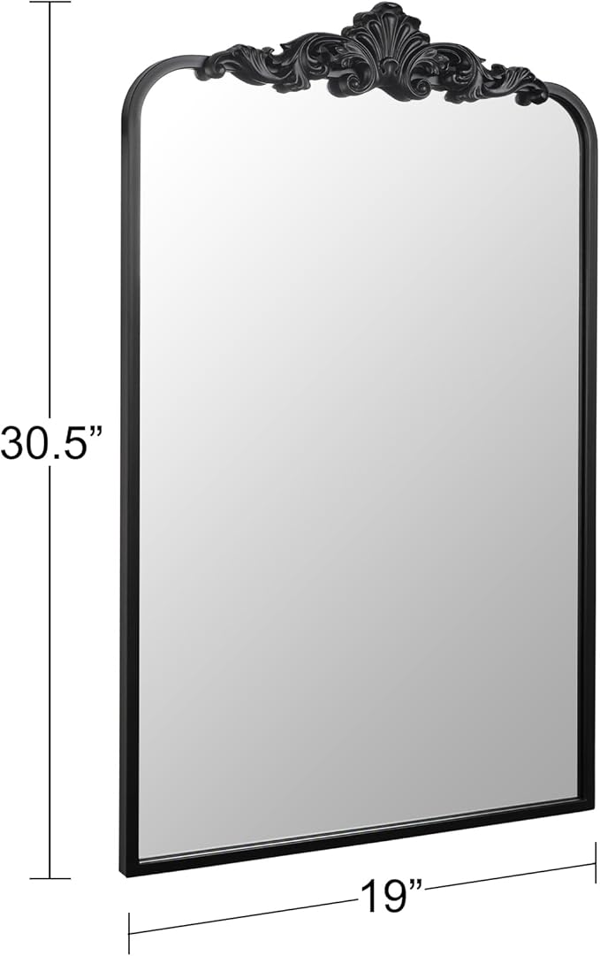 Ruomeng Traditional Wall Mirror, Black Bathroom Mirror Baroque Inspired Wall Décor, Accent Mirror for Vanity Entryway and Living Room, 19” x 30.5”