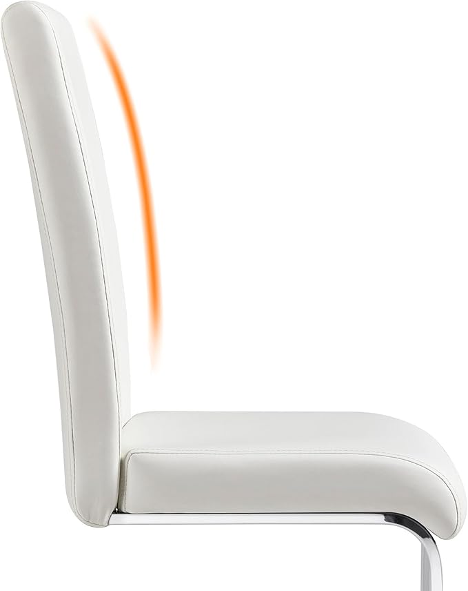 Yaheetech Dining Chairs Set of 4 Modern Faux Leather Upholstered Dining Room Chairs with High Back and Metal Chrome Legs for Kitchen/Living Room/Restaurant, White