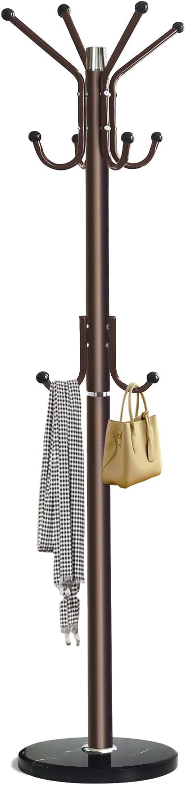 Kertnic Modern Coat Rack Freestanding with Natural Marble Base & Sturdy Metal Frame, 11 Hooks Hall Tree for Jackets, Hats, Bags, Entryway Organizer for Bedroom, Living Room, Closet (Bronze)