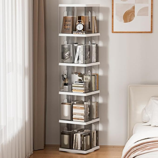 Rotating Bookshelf Tower, 360-Degree Rotating Bookshelves, Small Space Spinning Bookshelf, Revolving Bookcase Suitable for Bedrooms, Living Rooms, Studies and Offices (Grey,5Tier)