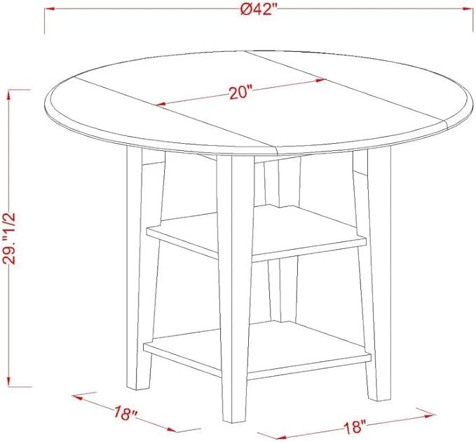 East West Furniture SUAN5-BMK-W 5 Piece Modern Dining Table Set Includes a Round Wooden Table with Dropleaf & Shelves and 4 Dining Room Chairs, 42x42 Inch, Buttermilk & Cherry