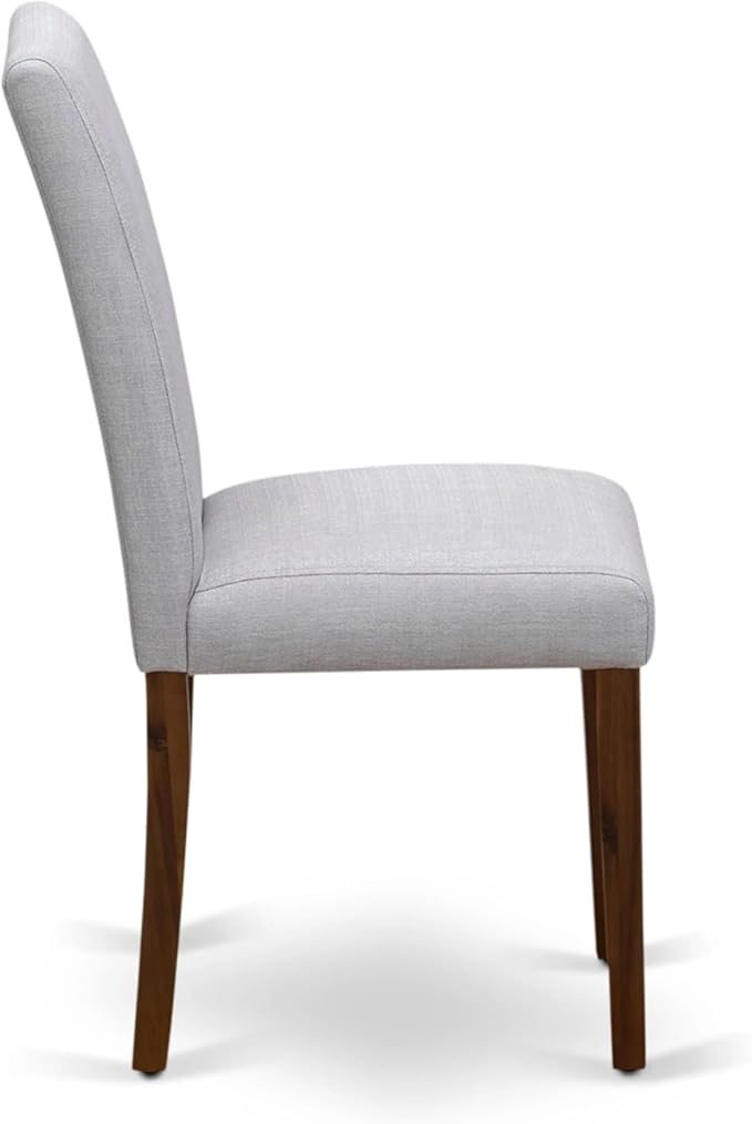 East West Furniture AMAB3-AWA-05 3 Piece Kitchen Table Set for Small Spaces Contains a Round Dining Room Table with Pedestal and 2 Grey Linen Fabric Parsons Chairs, 36x36 Inch, Walnut