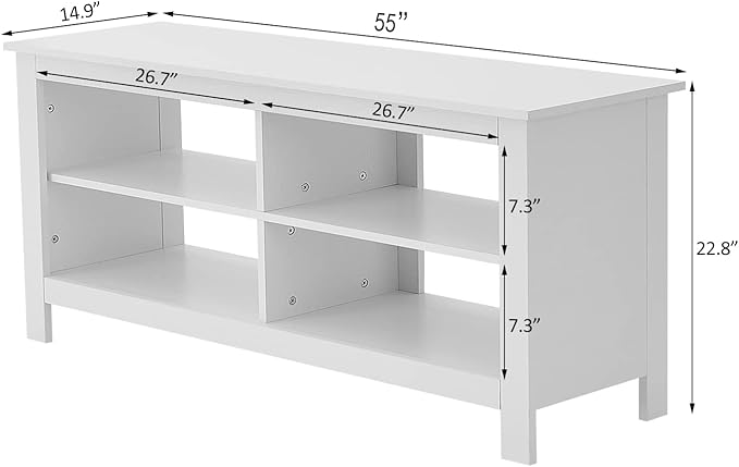 Panana Modern TV Stand with 4 Open Shelves 55inch Entertainment Center for TVs up to 65inch Medial TV Console Table Cabinet for Living Room (White)