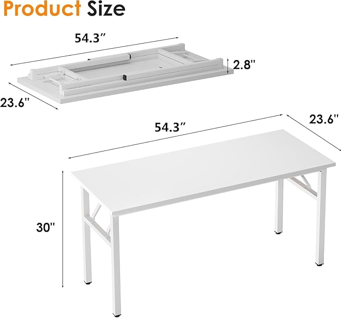 Need Office Computer Desk - 54.3L Sturdy and Heavy Duty Folding Laptop Table,Writing Table/Home Office Desk/Sewing Table,No Assembly Required (White) AC5DW138