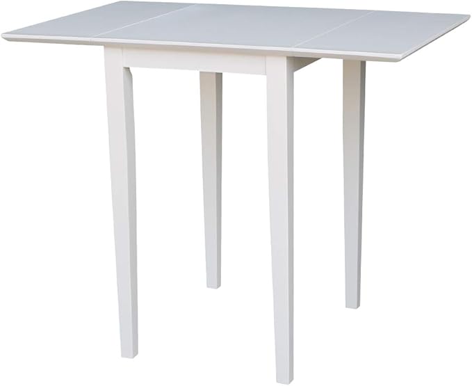 IC International Concepts, Solid Wood Small Drop Leaf Dining Table, Solid Real Wood, Sturdy Parawood, White