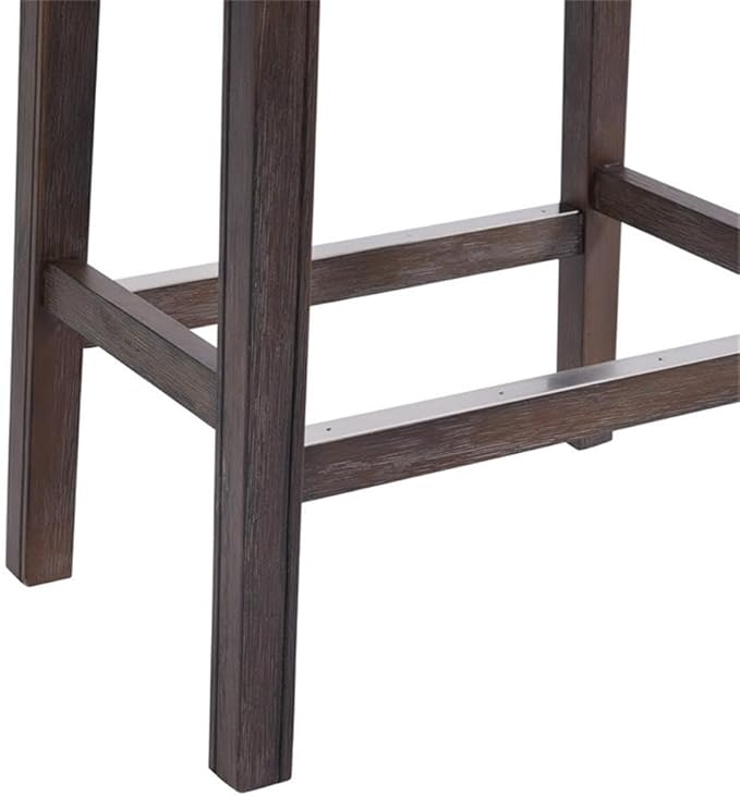Williston Dark Brown Wood Counter Height Stool Set of 2, 18.25 in. W Seat with Linen-Like Fabric & Silver Satin Nail Heads, Kitchen Furniture Bar Stools w/Solid Rubberwood Frame & Metal Kick Plate