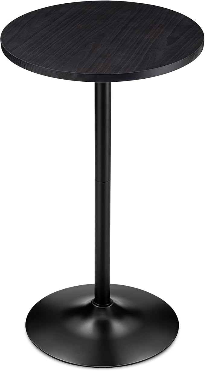 Glitzhome 39.5" H Round Bar Table Pub Table, Wood Top with Metal Leg and Base, Charcoal Gray Walnut Veneer Finish Bar Height Cocktail Table for Kitchen Island,Bistro,Restaurant (Charcoal Gray)