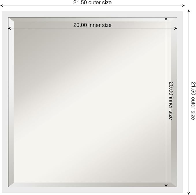 Amanti Art White Bathroom Mirror for Over Sink, 22x22 Incline White Square Vanity Mirror, Medium Modern Contemporary Wood Frame, Hangs Horizonally and Vertically, Bathroom Wall Decor, Beveled Edge