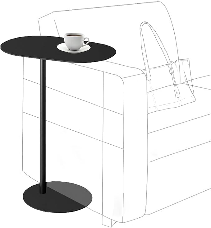 C-Shaped Side Table, Iron End Table for Couch Sofa and Bed, Small Metal Black Side Tables for Living Room Bedroom (Black, High-27.6in/70cm)