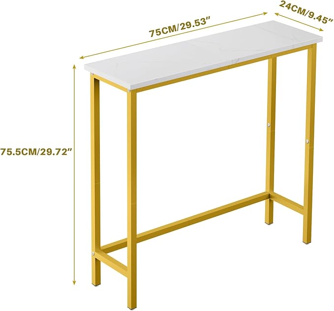 HollyHOME Narrow Console Table, 29.5" Slim Entryway Table, Sofa Stand, Hallway Shelf for Hallway, Bedroom, Living Room, Foyer, White