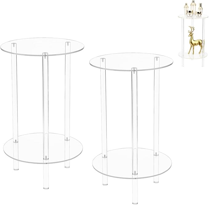 Acrylic Detachable End Table, Round Acrylic Coffee Table, 2 Tier Multifuntional Clear Nightstand End Table for Small Spaces, Detachable Beside Table for Living Room, Bedroom, Study Room (2)