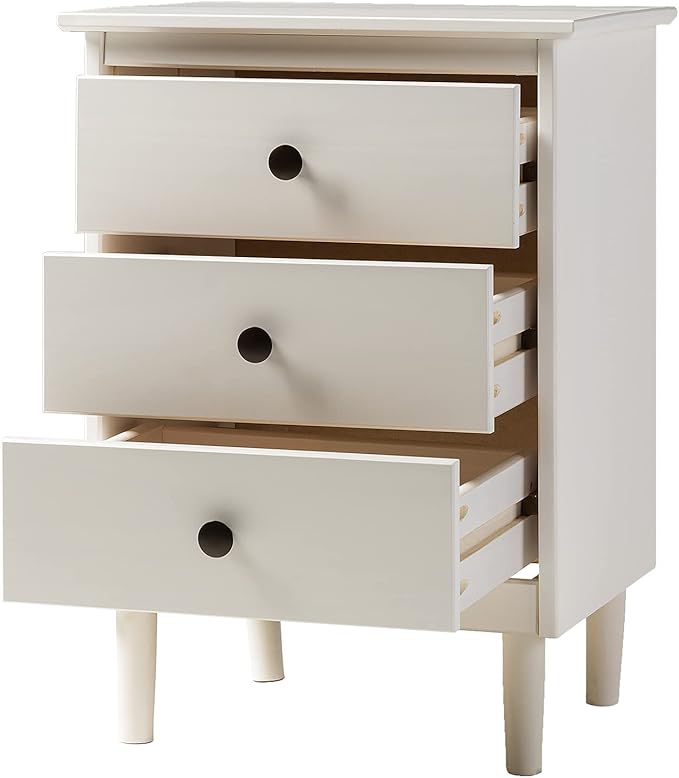 Walker Edison Traditional Wood 3 Drawer Nightstand Side Table Bedroom Storage Drawer and Shelf Bedside End Table, 18 Inch, White