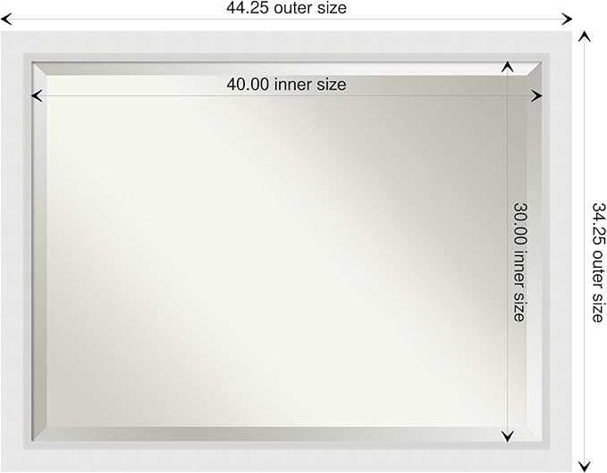 Amanti Art White Bathroom Mirror for Over Sink, 34x44 Blanco White Rectangle Vanity Mirror, X-Large Modern Contemporary Wood Frame, Hangs Horizonally and Vertically, Bathroom Wall Decor, Beveled Edge