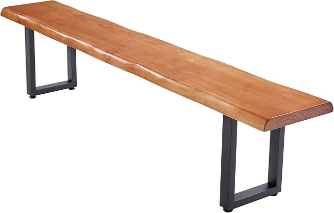 Stylish Brown Wooden Long Bench with Sturdy Metal Legs – Versatile Seating for Office, Restaurant, Living Room, and Meeting Room(Brown Bench,78.7in)