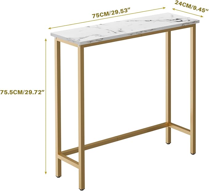 HollyHOME Narrow Hallway Table, 29.5" Small Console Stand, Slim Entryway Table, Sofa Desk, for Hallway, Bedroom, Living Room, Foyer, Marble Texture