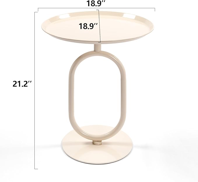 Lantern-Shaped Metal End Table, Small Round Side Accent Pedestal Modern Coffee Drink Cocktail Table for Living Room Corners Small Spaces(21.3'' Height,Cream White)
