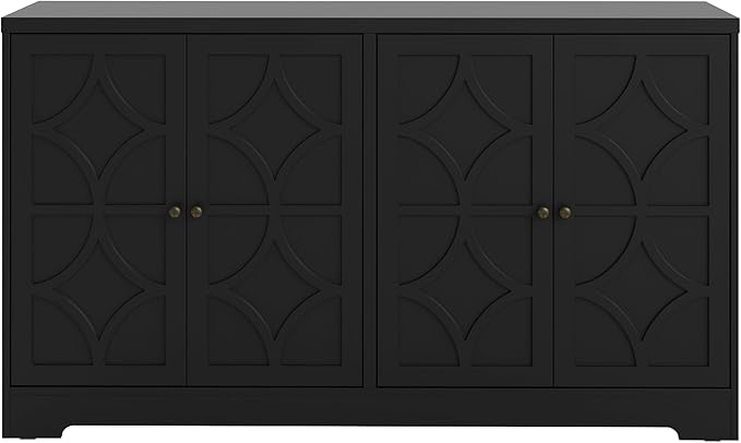 Sideboard Buffet with 4 Doors, Mid-Century Sideboard Cabinet with Adjustable Shelves, Accent Cabinet for Entryway, Living Room, Dining Room, Black