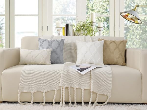 decorUhome Throw Pillow Covers 16x16 Inch Set of 2, Soft Plush Faux Fur Wool Grey Couch Pillow Covers, Decorative Neutral Pillow Cases for Bed Sofa Living Room Home Decor