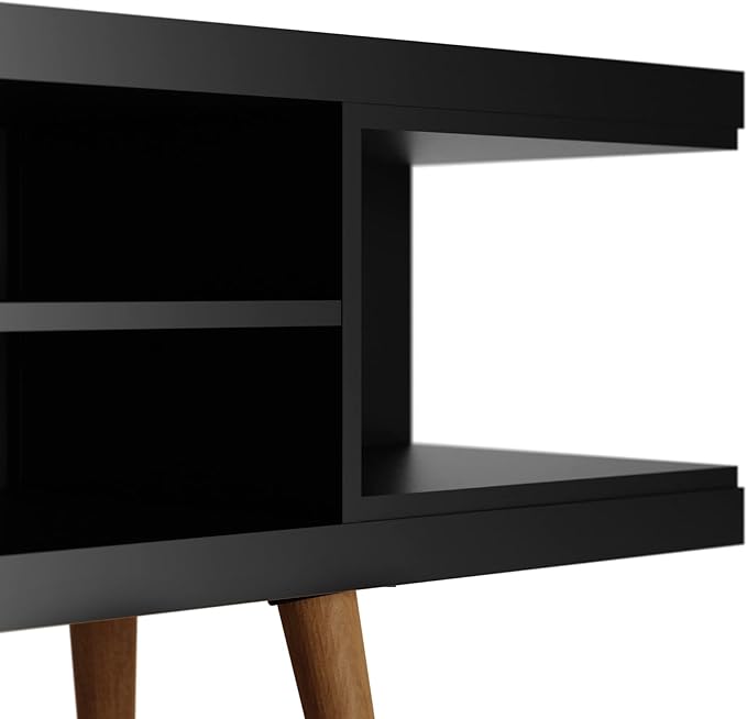 Manhattan Comfort Utopia 70.47" Freestanding Entertainment Center for Living Room, Mid Century Modern TV Stand with Shelves, Storage and Media Holes, Fits 65" Screens, Black