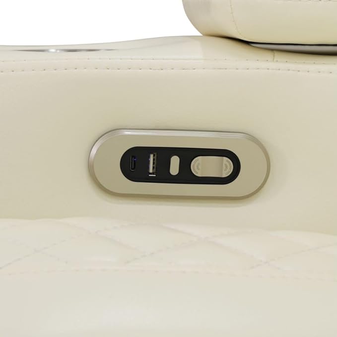 Electric Power Recliner Loveseat Set Living Room Furniture, Comfy Home Theater Breathing Leather Seating with USB 2.0 Charging Ports, LED Light Strips, Mid Console and Cupholders (White-2)