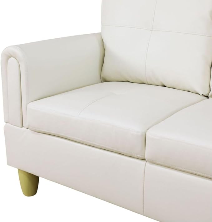White L-Shaped 3-Piece Faux Leather Sofa with Storage Ottoman Set, Sectional Couch Sofa Set for Living Room, Office, Small Space
