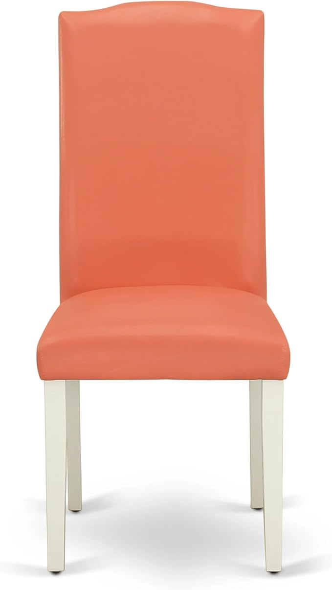 East West Furniture ANEN3-LWH-78 3 Piece Dining Set Contains a Round Kitchen Table with Pedestal and 2 Pink Flamingo Faux Leather Parson Dining Chairs, 36x36 Inch, Linen White