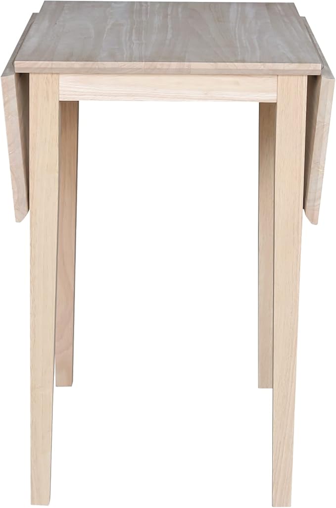 Solid Wood Small Drop Leaf Dining Table in Sturdy Parawood, Dual Drop Leaf Table with 9" Drop Leaf on Each Side, 36"W x 22"D x 29"H, Floor to Apron 26.5 Inches, Easy Assembly, Unfinished