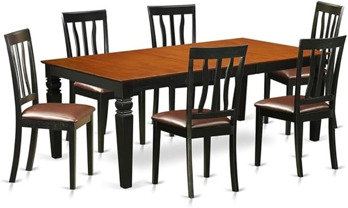 East West Furniture LGAN7-BCH-LC 7 Piece Dining Room Table Set Consist of a Rectangle Wooden Table with Butterfly Leaf and 6 Faux Leather Kitchen Dining Chairs, 42x84 Inch, Black & Cherry