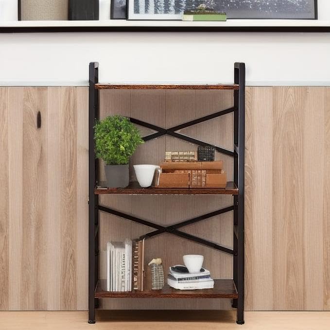 3-Tier Small Bookshelf Vintage Industrial Bookcase for Office and Home,Sturdy Metal Frame with MDF Panels,Easy Assembly,27.56" H x16.54 W x11 D