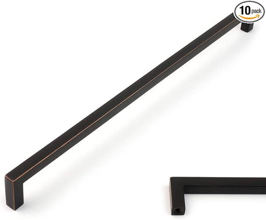 KOOFIZO Solid Square Bar Cabinet Handle - Oil Rubbed Bronze Furniture Pull, 12.6 Inch/320mm Screwhole Distance, 10-Pack for Kitchen Cupboard Door, Bedroom Dresser Drawer, Bathroom Hardware
