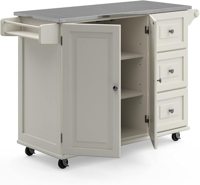 Homestyles Dolly Madison Rolling Mobile Kitchen Island with Storage and Towel Rack, 54 Inch Width, Off White