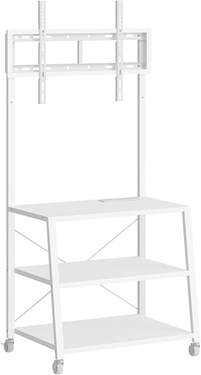 HOOBRO Rolling TV Stand with Mount and Power Outlet Up to 55 inch TV, Corner Entertainment Center, Small TV Stand with 3-Tier Storage Shelves for Living Room, Bedroom, White WW66UDS01